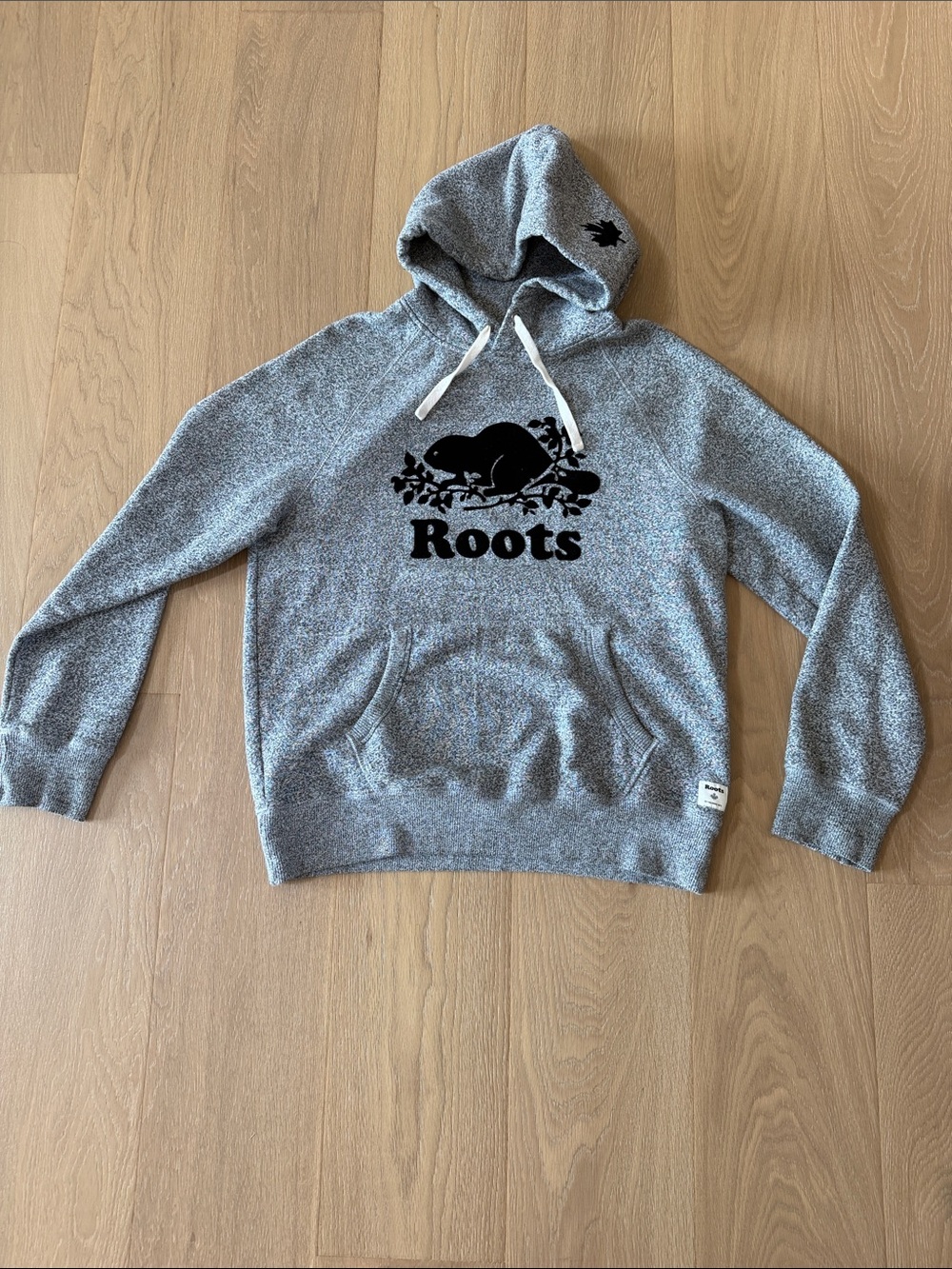 Roots Grey Heather Pullover Hoodie with Black Logo Patch